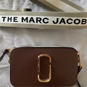 Marc Jacobs Brown and Cream Crossbody Camera Bag with Branded Strap